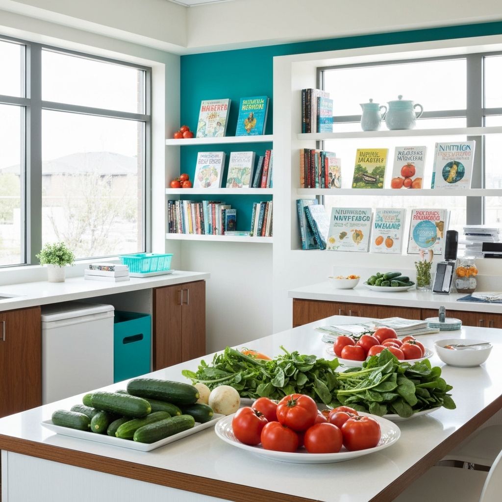 Educational workspace with nutrition resources